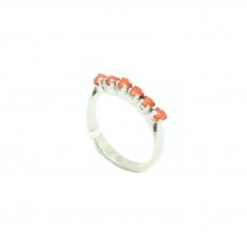 Handcrafted Band Ring Women's 925 Sterling Silver Natural Orange Coral Stones